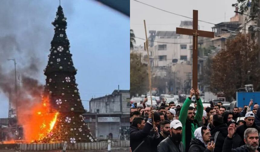 Suriye'de Noel ağacının yakılmasının ardından protesto eylemleri