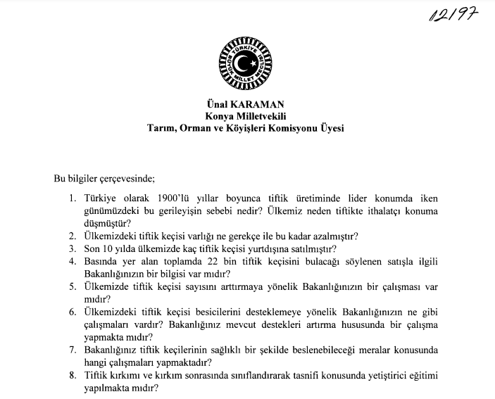 Unal Karaman Tiftik Kecisi Onerge